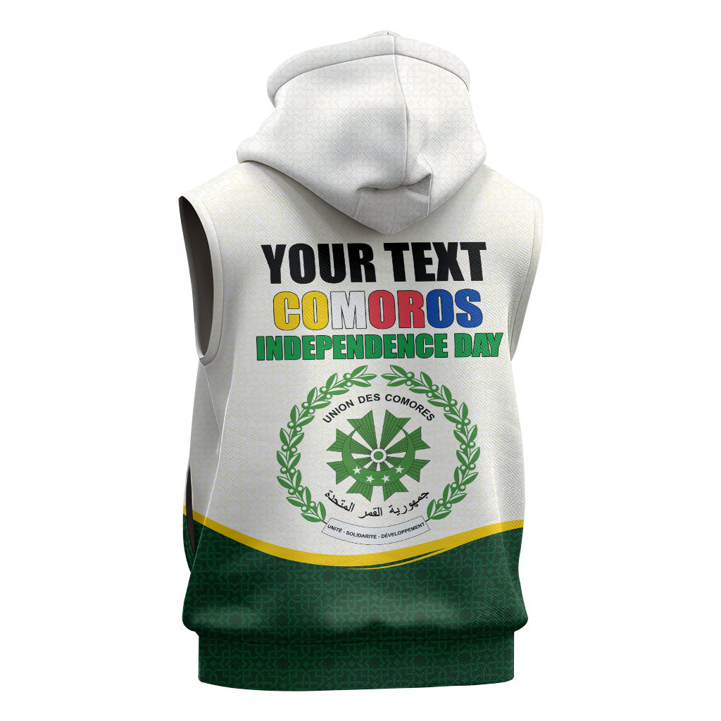 Personalized Comoros Independence Day Sleeveless Zip Hoodie July 6th National Pride Flag Graphic With Heritage Emblem