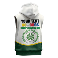 Personalized Comoros Independence Day Sleeveless Zip Hoodie July 6th National Pride Flag Graphic With Heritage Emblem
