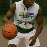 Personalized Comoros Independence Day Sleeveless Zip Hoodie July 6th National Pride Flag Graphic With Heritage Emblem