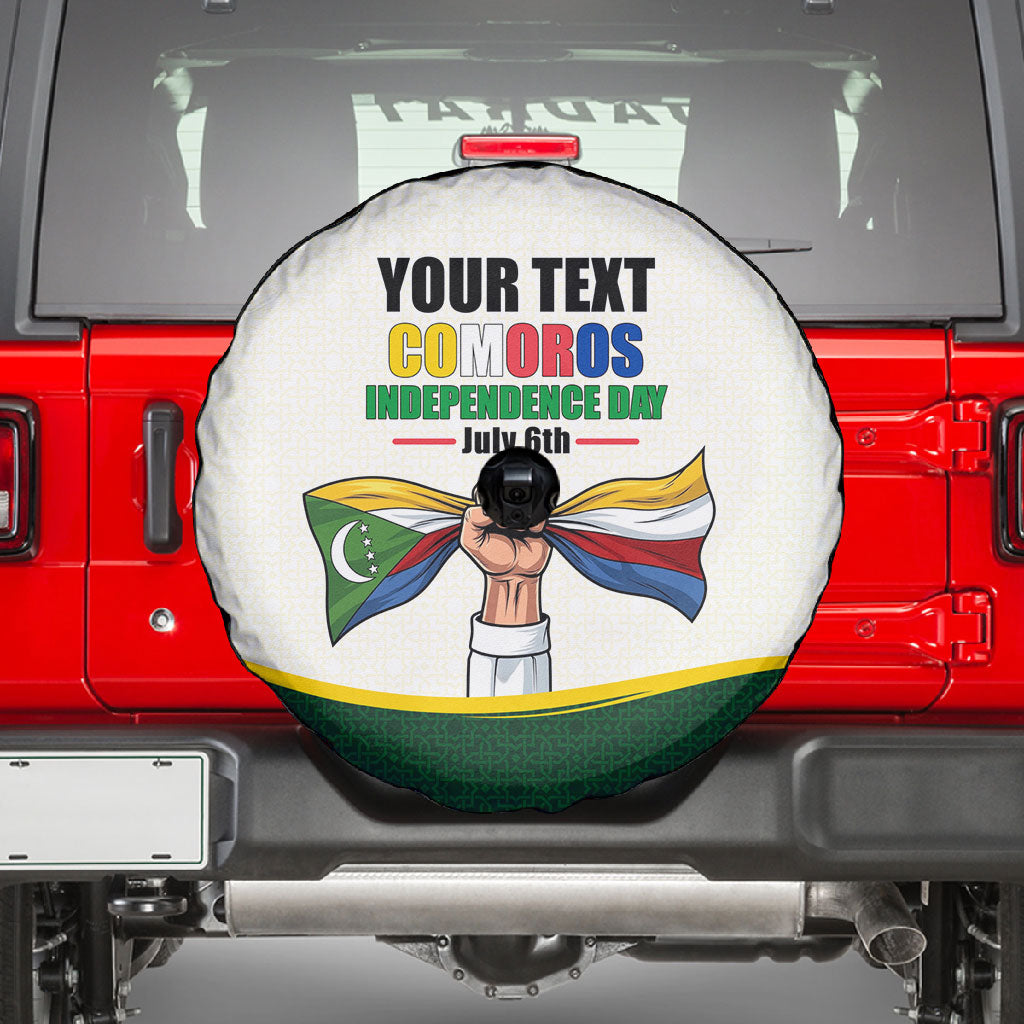 Personalized Comoros Independence Day Spare Tire Cover July 6th National Pride Flag Graphic With Heritage Emblem