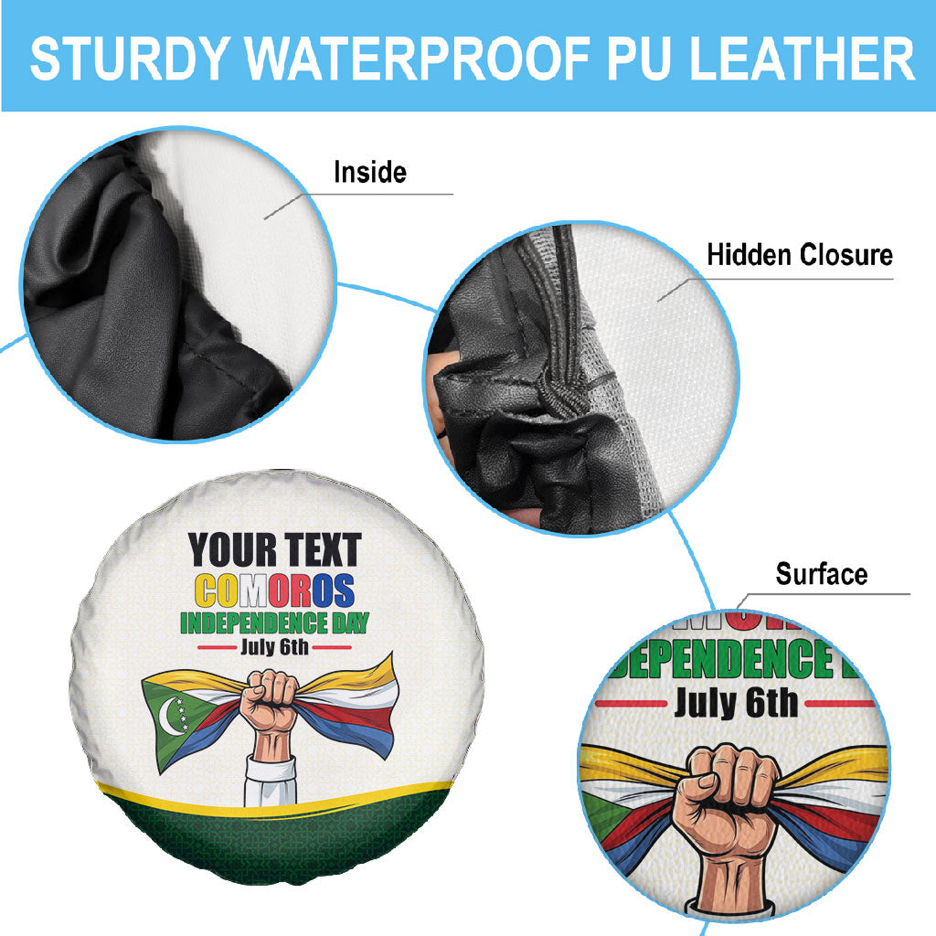 Personalized Comoros Independence Day Spare Tire Cover July 6th National Pride Flag Graphic With Heritage Emblem