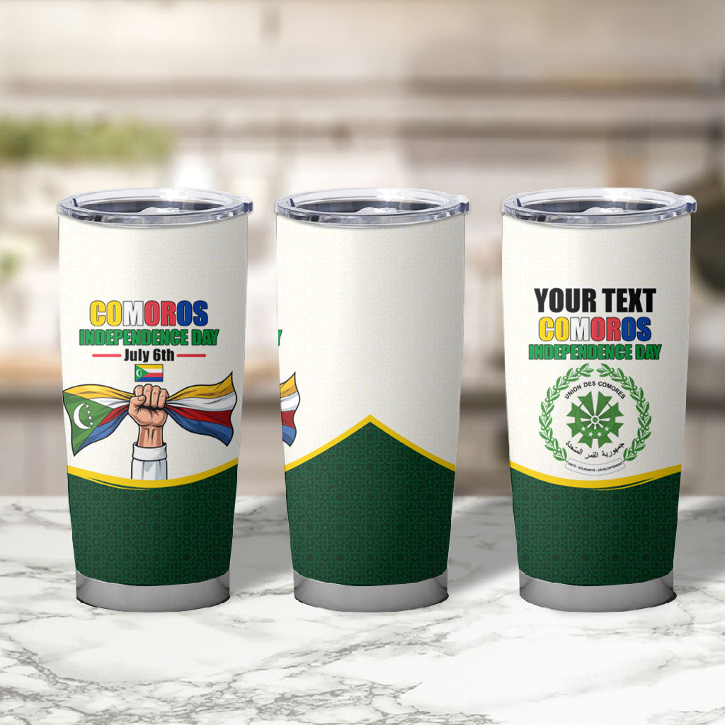 Personalized Comoros Independence Day Tumbler Cup July 6th National Pride Flag Graphic With Heritage Emblem