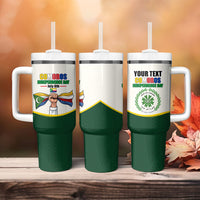 Personalized Comoros Independence Day Tumbler With Handle July 6th National Pride Flag Graphic With Heritage Emblem