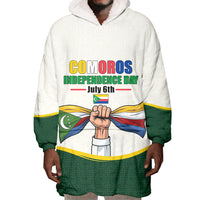 Personalized Comoros Independence Day Wearable Blanket Hoodie July 6th National Pride Flag Graphic With Heritage Emblem