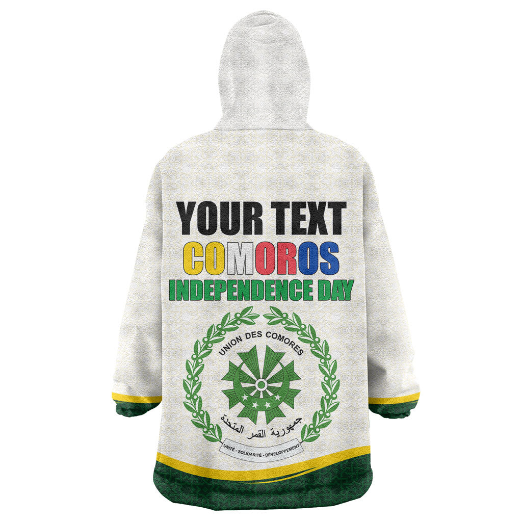 Personalized Comoros Independence Day Wearable Blanket Hoodie July 6th National Pride Flag Graphic With Heritage Emblem