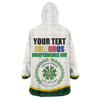 Personalized Comoros Independence Day Wearable Blanket Hoodie July 6th National Pride Flag Graphic With Heritage Emblem