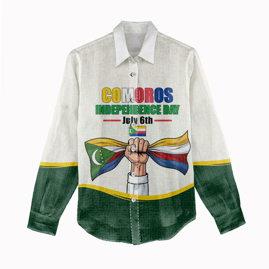 Personalized Comoros Independence Day Women Casual Shirt July 6th National Pride Flag Graphic With Heritage Emblem