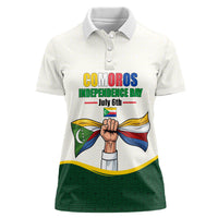 Personalized Comoros Independence Day Women Polo Shirt July 6th National Pride Flag Graphic With Heritage Emblem