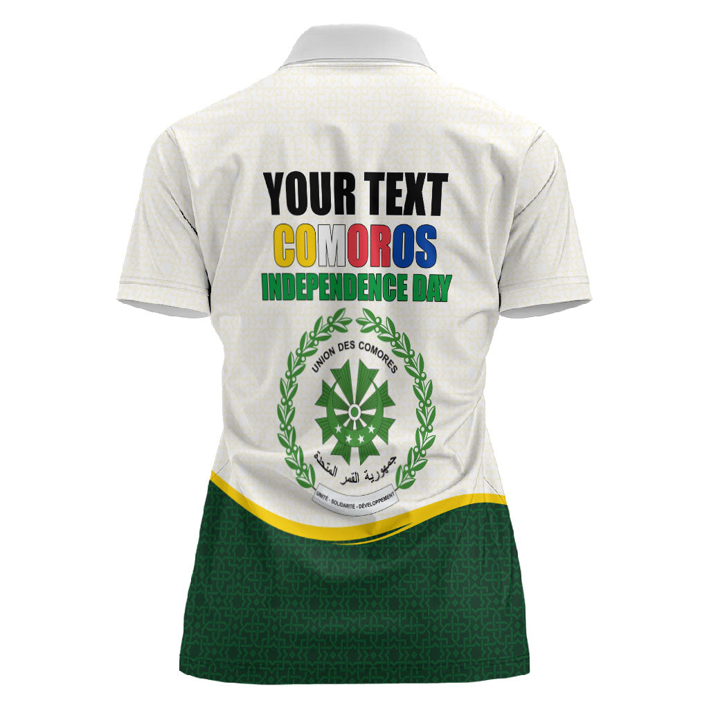 Personalized Comoros Independence Day Women Polo Shirt July 6th National Pride Flag Graphic With Heritage Emblem