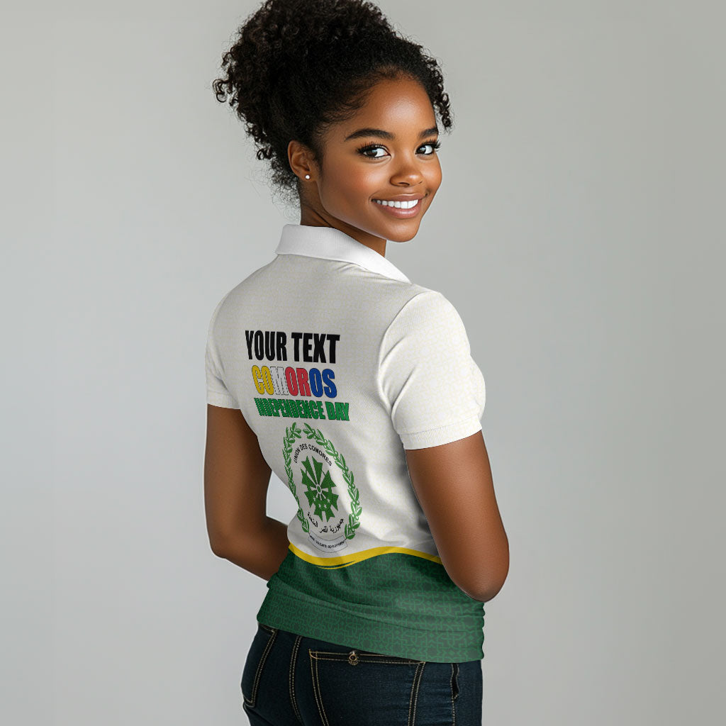 Personalized Comoros Independence Day Women Polo Shirt July 6th National Pride Flag Graphic With Heritage Emblem