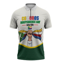 Personalized Comoros Independence Day Zipper Polo Shirt July 6th National Pride Flag Graphic With Heritage Emblem