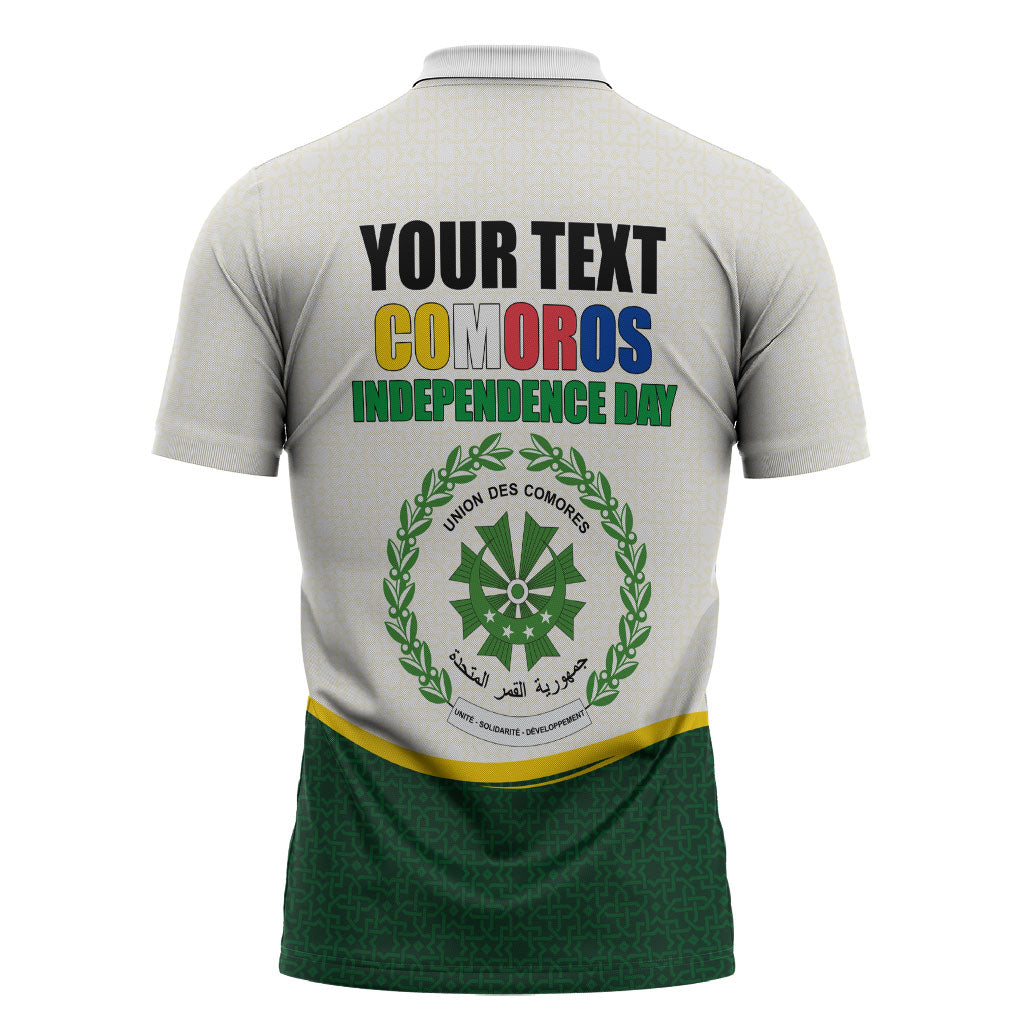 Personalized Comoros Independence Day Zipper Polo Shirt July 6th National Pride Flag Graphic With Heritage Emblem