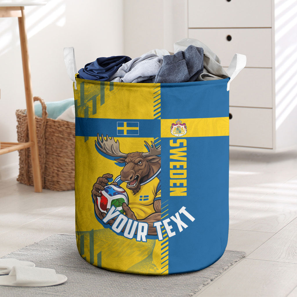 Personalized Sweden Soccer Laundry Basket Swedish Flag - Moose Football Mascot
