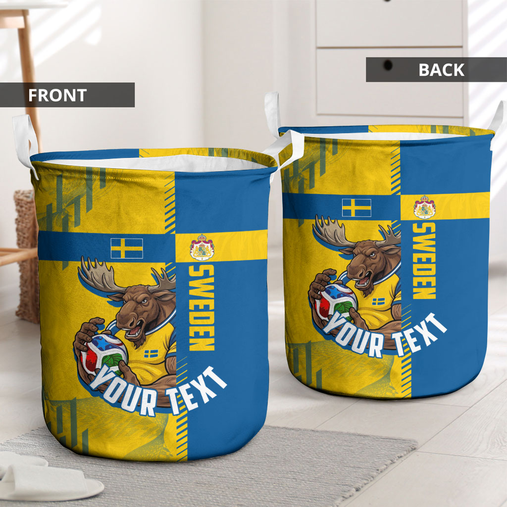 Personalized Sweden Soccer Laundry Basket Swedish Flag - Moose Football Mascot