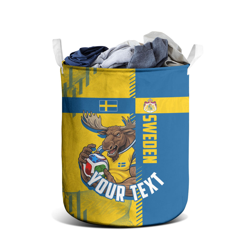 Personalized Sweden Soccer Laundry Basket Swedish Flag - Moose Football Mascot
