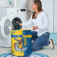 Personalized Sweden Soccer Laundry Basket Swedish Flag - Moose Football Mascot