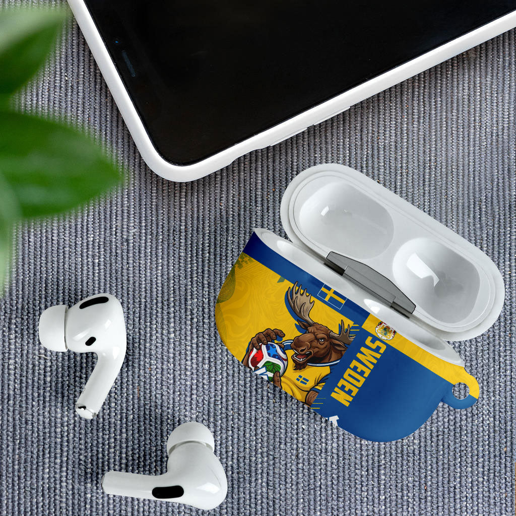 Personalized Sweden Soccer AirPods Case Swedish Flag - Moose Football Mascot