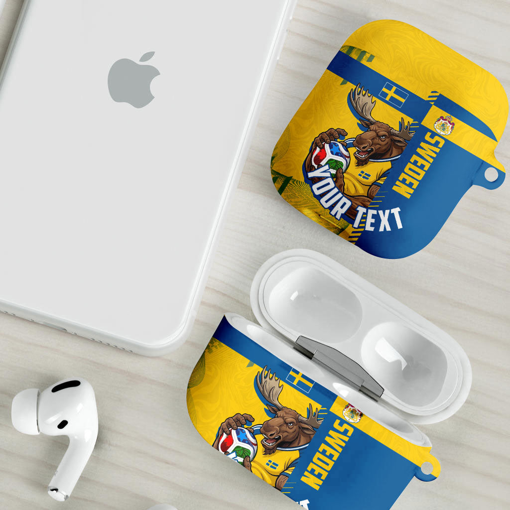 Personalized Sweden Soccer AirPods Case Swedish Flag - Moose Football Mascot