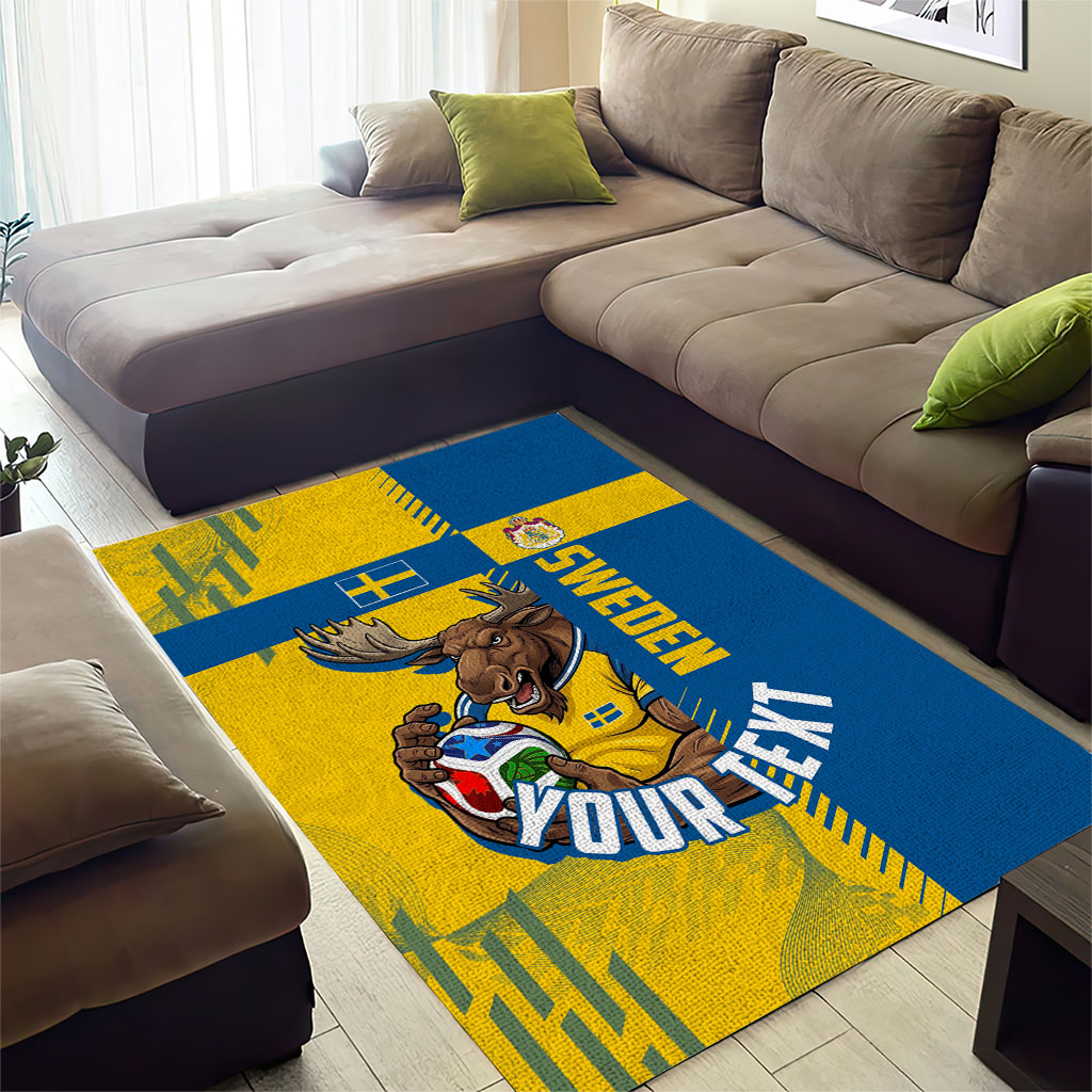 Personalized Sweden Soccer Area Rug Swedish Flag - Moose Football Mascot