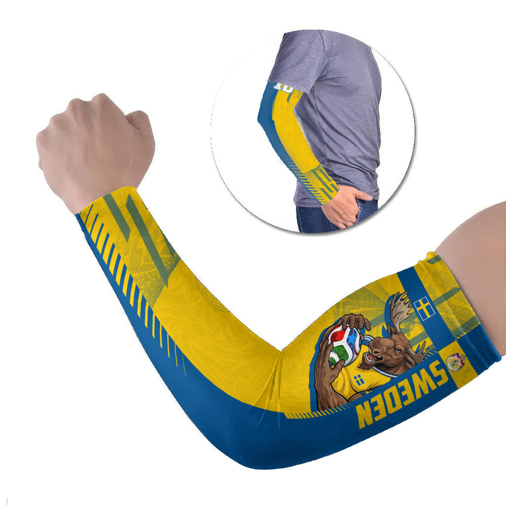 Personalized Sweden Soccer Arm Sleeves Swedish Flag - Moose Football Mascot