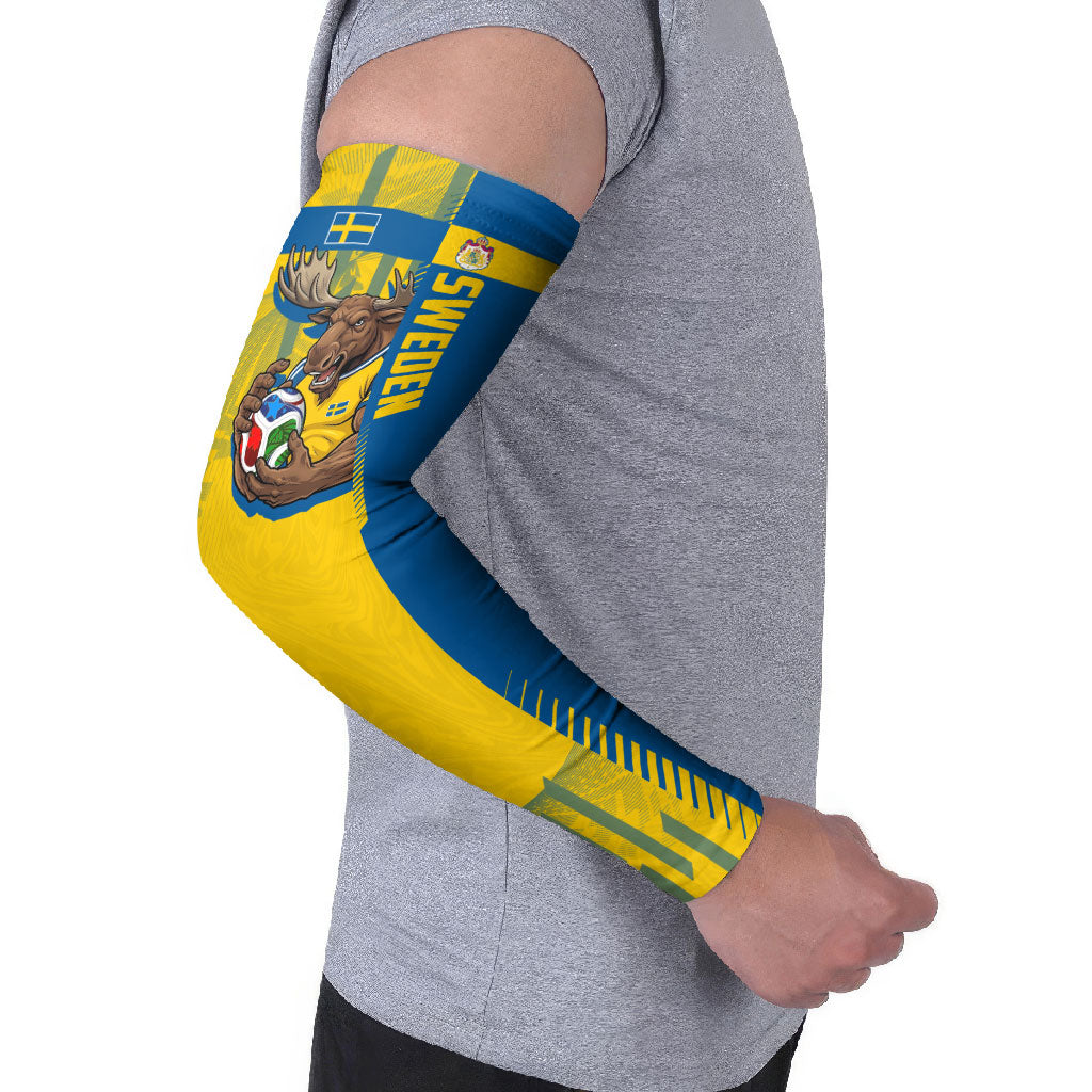 Personalized Sweden Soccer Arm Sleeves Swedish Flag - Moose Football Mascot