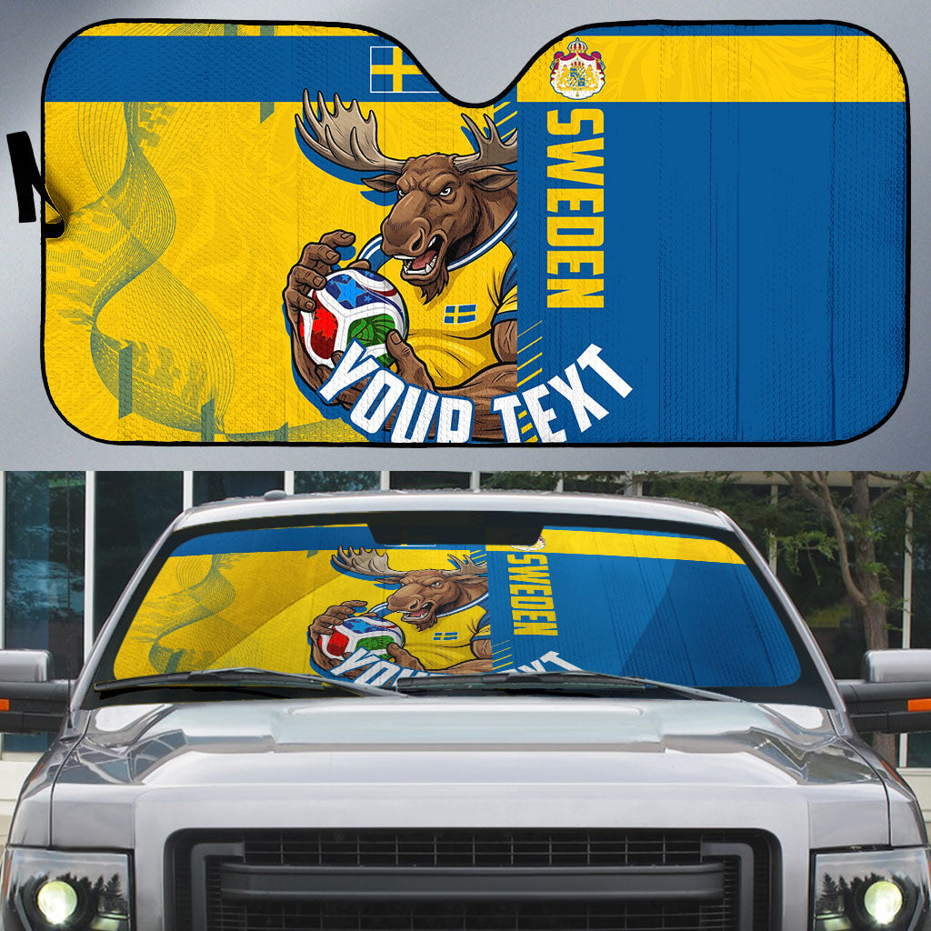 Personalized Sweden Soccer Auto Sun Shade Swedish Flag - Moose Football Mascot