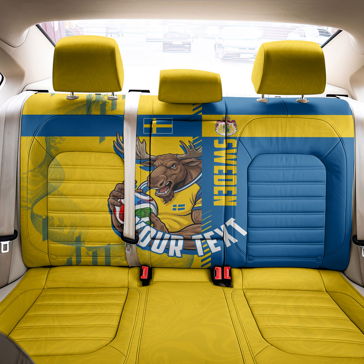 Personalized Sweden Soccer Back Car Seat Cover Swedish Flag - Moose Football Mascot