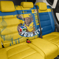 Personalized Sweden Soccer Back Car Seat Cover Swedish Flag - Moose Football Mascot