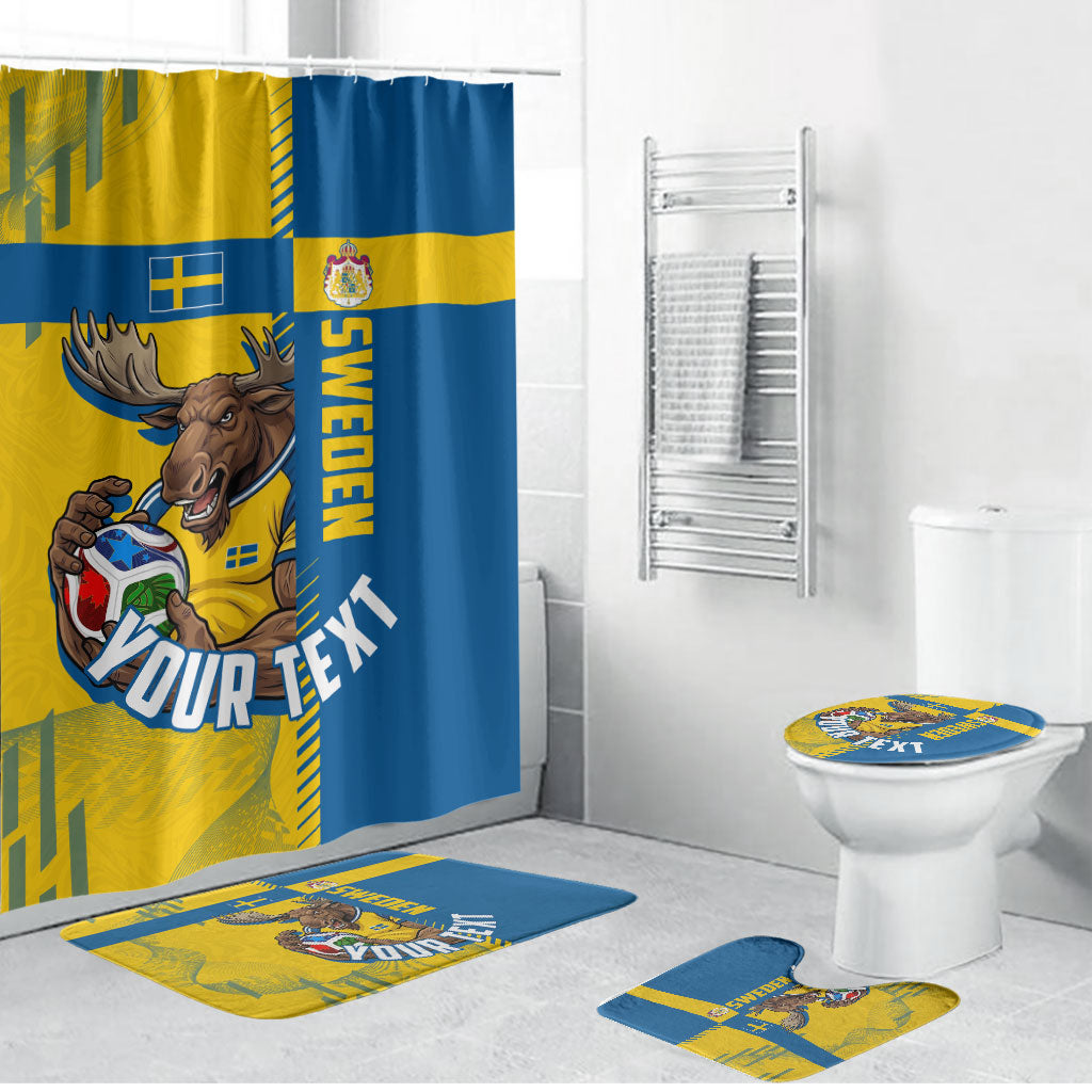Personalized Sweden Soccer Bathroom Set Swedish Flag - Moose Football Mascot