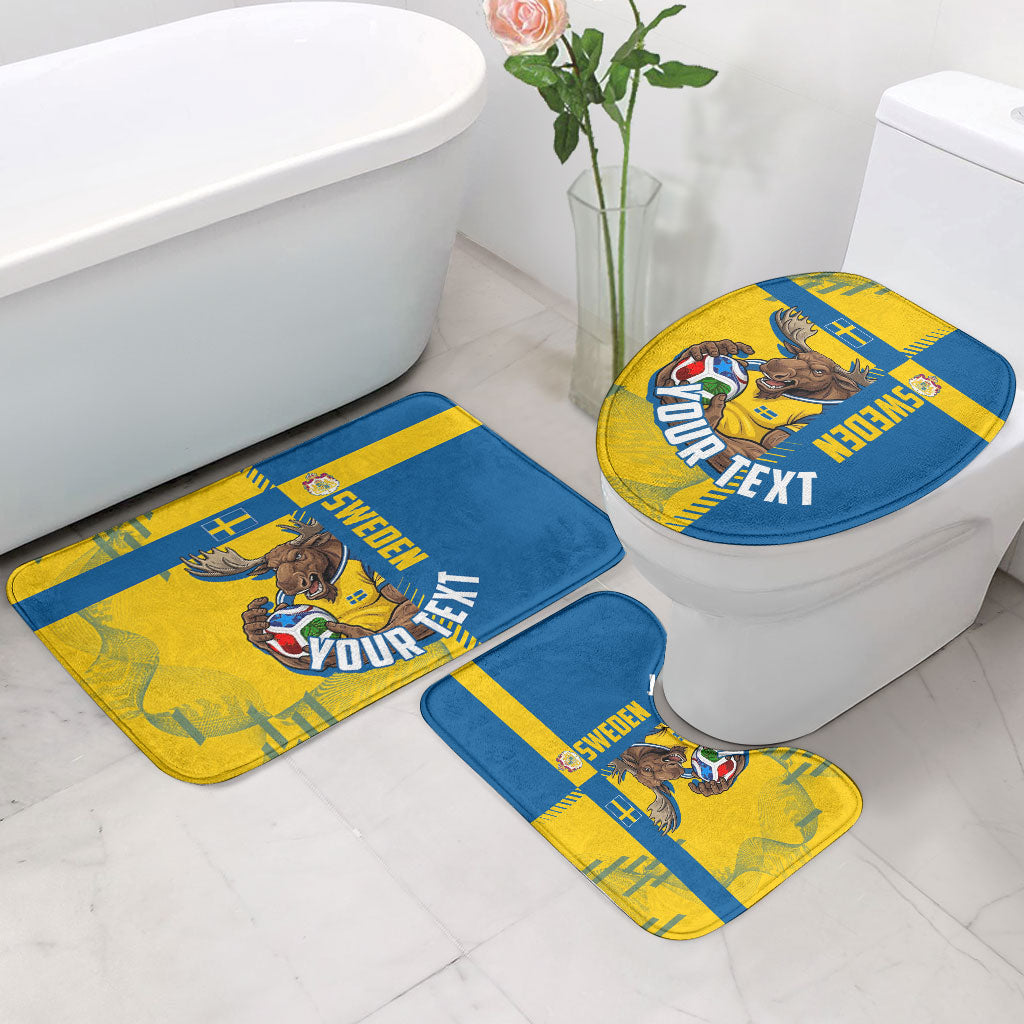 Personalized Sweden Soccer Bathroom Set Swedish Flag - Moose Football Mascot