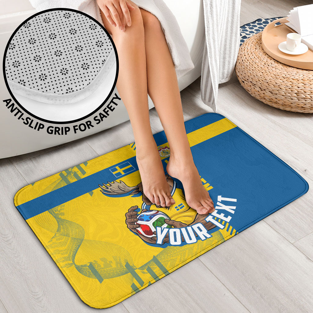 Personalized Sweden Soccer Bathroom Set Swedish Flag - Moose Football Mascot