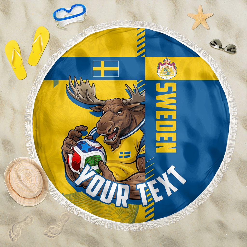 Personalized Sweden Soccer Beach Blanket Swedish Flag - Moose Football Mascot