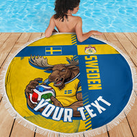 Personalized Sweden Soccer Beach Blanket Swedish Flag - Moose Football Mascot