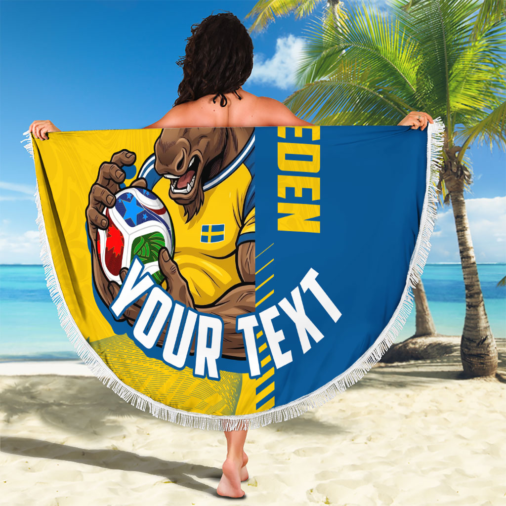 Personalized Sweden Soccer Beach Blanket Swedish Flag - Moose Football Mascot