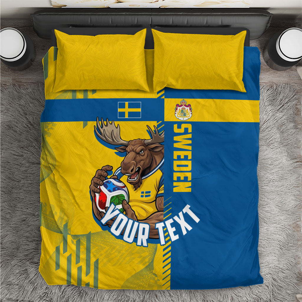 Personalized Sweden Soccer Bedding Set Swedish Flag - Moose Football Mascot