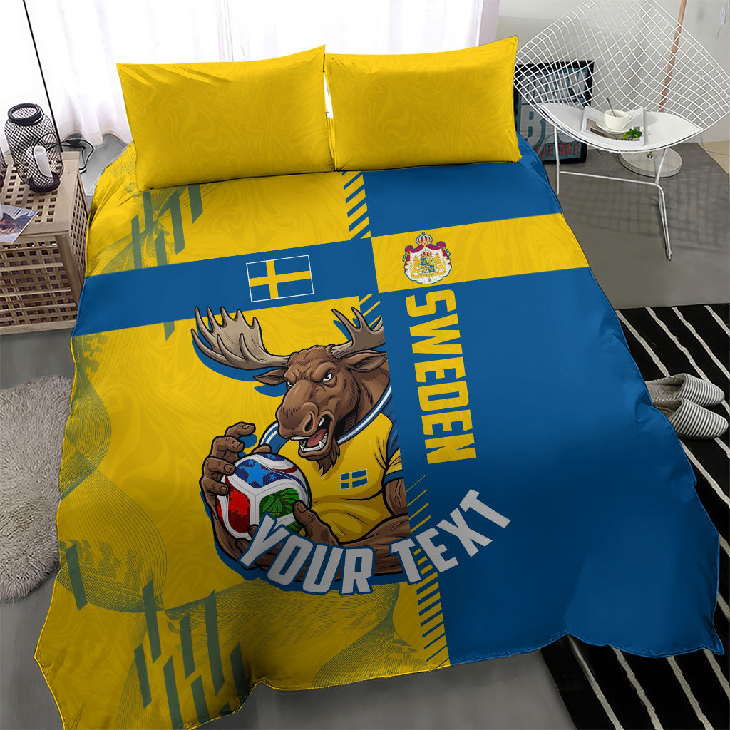 Personalized Sweden Soccer Bedding Set Swedish Flag - Moose Football Mascot