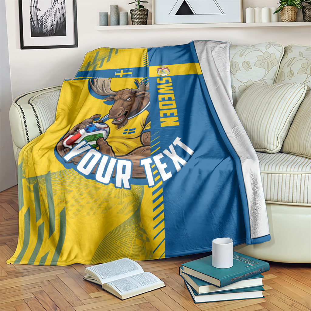 Personalized Sweden Soccer Blanket Swedish Flag - Moose Football Mascot