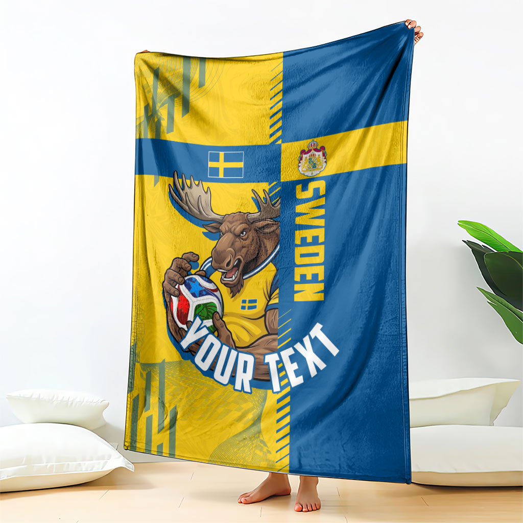 Personalized Sweden Soccer Blanket Swedish Flag - Moose Football Mascot
