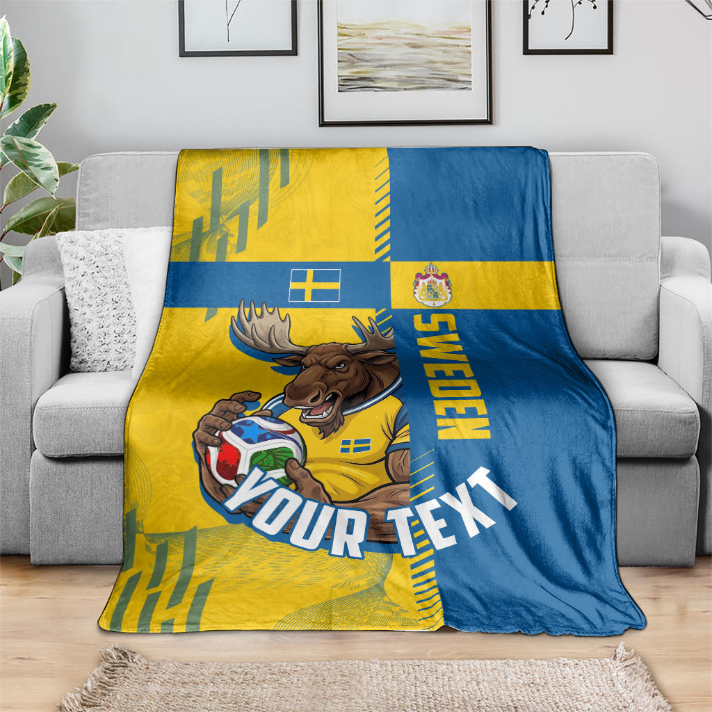 Personalized Sweden Soccer Blanket Swedish Flag - Moose Football Mascot