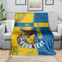 Personalized Sweden Soccer Blanket Swedish Flag - Moose Football Mascot