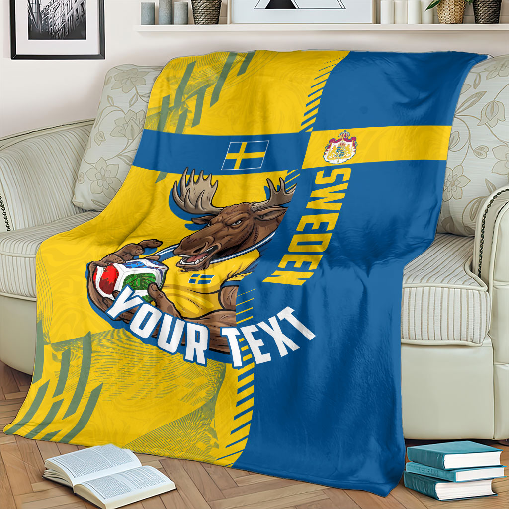 Personalized Sweden Soccer Blanket Swedish Flag - Moose Football Mascot