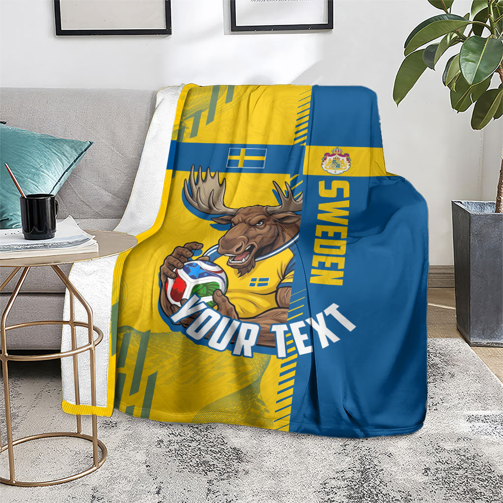 Personalized Sweden Soccer Blanket Swedish Flag - Moose Football Mascot
