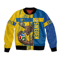 Personalized Sweden Soccer Bomber Jacket Swedish Flag - Moose Football Mascot