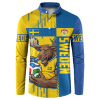 Personalized Sweden Soccer Button Sweatshirt Swedish Flag - Moose Football Mascot
