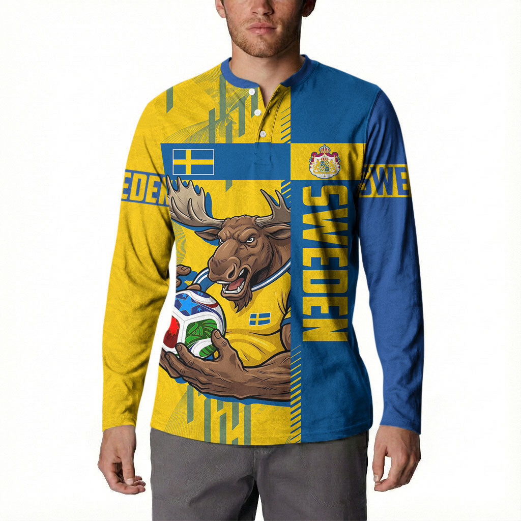 Personalized Sweden Soccer Button Sweatshirt Swedish Flag - Moose Football Mascot