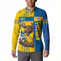Personalized Sweden Soccer Button Sweatshirt Swedish Flag - Moose Football Mascot