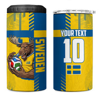 Personalized Sweden Soccer 4 in 1 Can Cooler Tumbler Swedish Flag - Moose Football Mascot