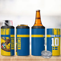 Personalized Sweden Soccer 4 in 1 Can Cooler Tumbler Swedish Flag - Moose Football Mascot