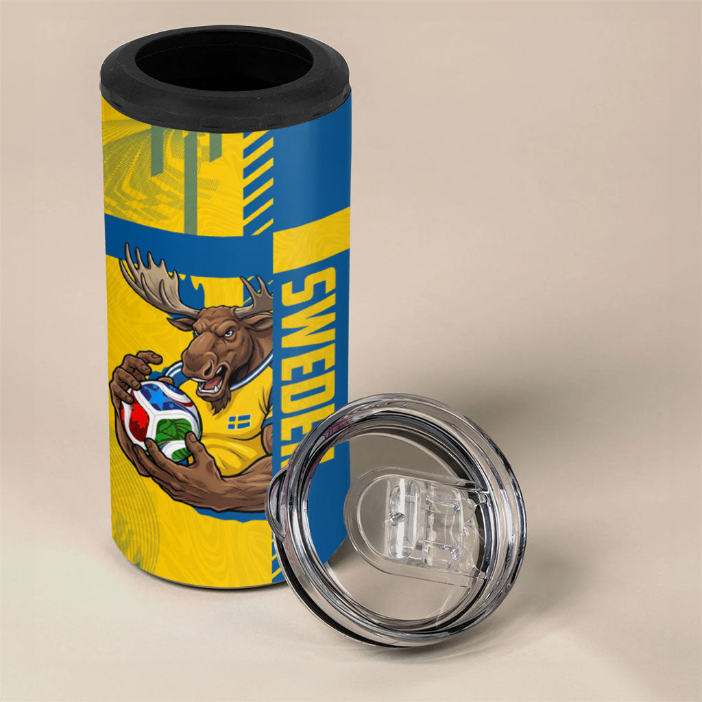 Personalized Sweden Soccer 4 in 1 Can Cooler Tumbler Swedish Flag - Moose Football Mascot