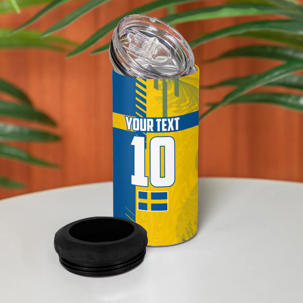 Personalized Sweden Soccer 4 in 1 Can Cooler Tumbler Swedish Flag - Moose Football Mascot
